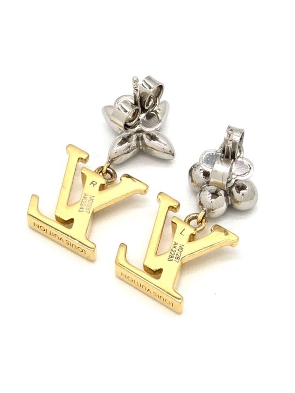 Louis Vuitton Earrings Pandant Iconic Flower Both Ears Gold Silver - Picture 3 of 10